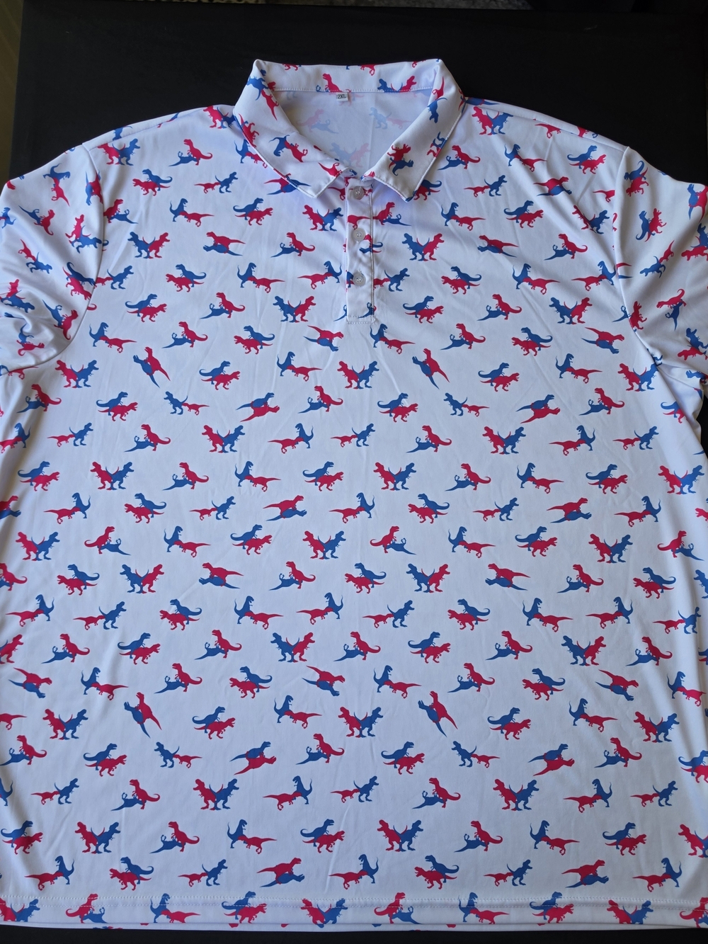 White Polo with Pink & Blue Dino Print